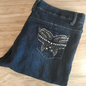 Pasion Women's 14 Embellished Dark Wash Denim Blue Jeans